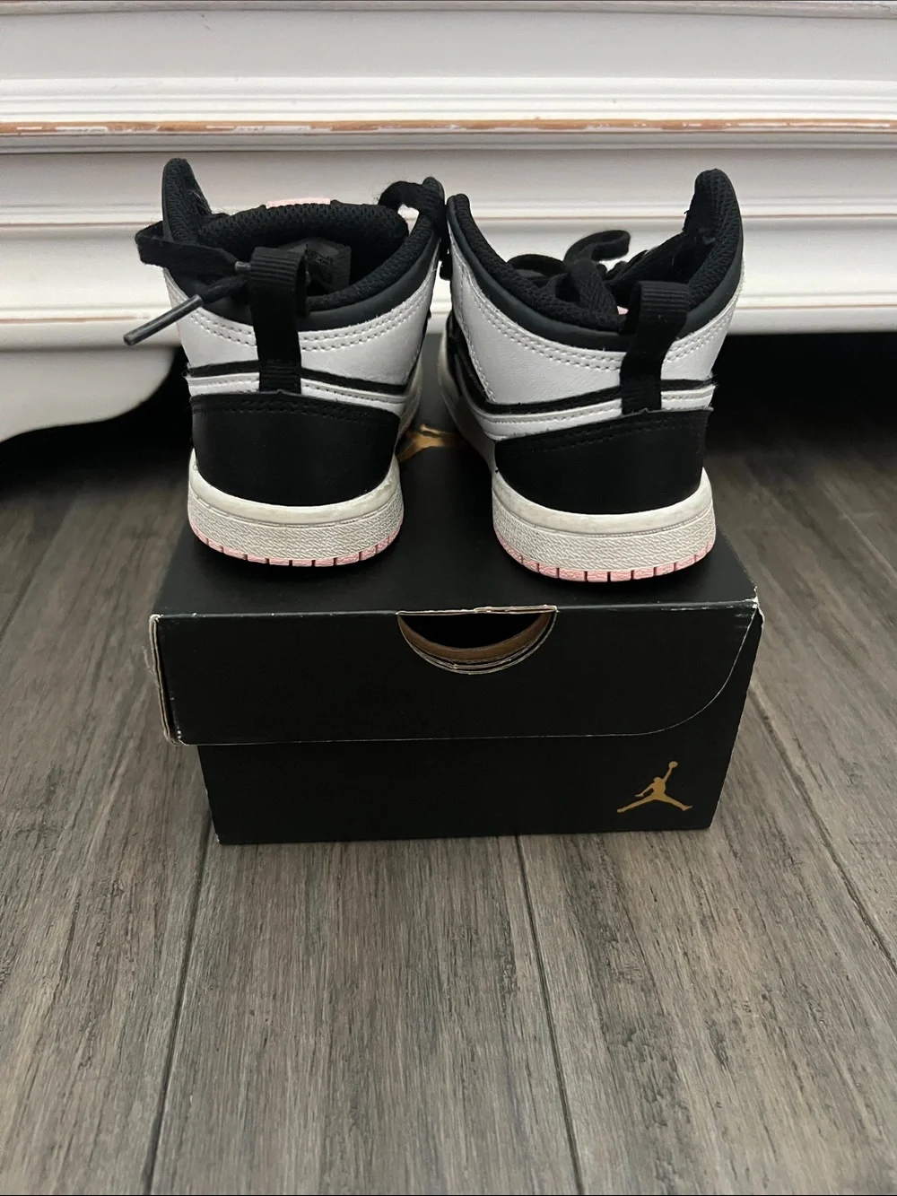 Jordan Kids Black and Pink High-Top Sneakers